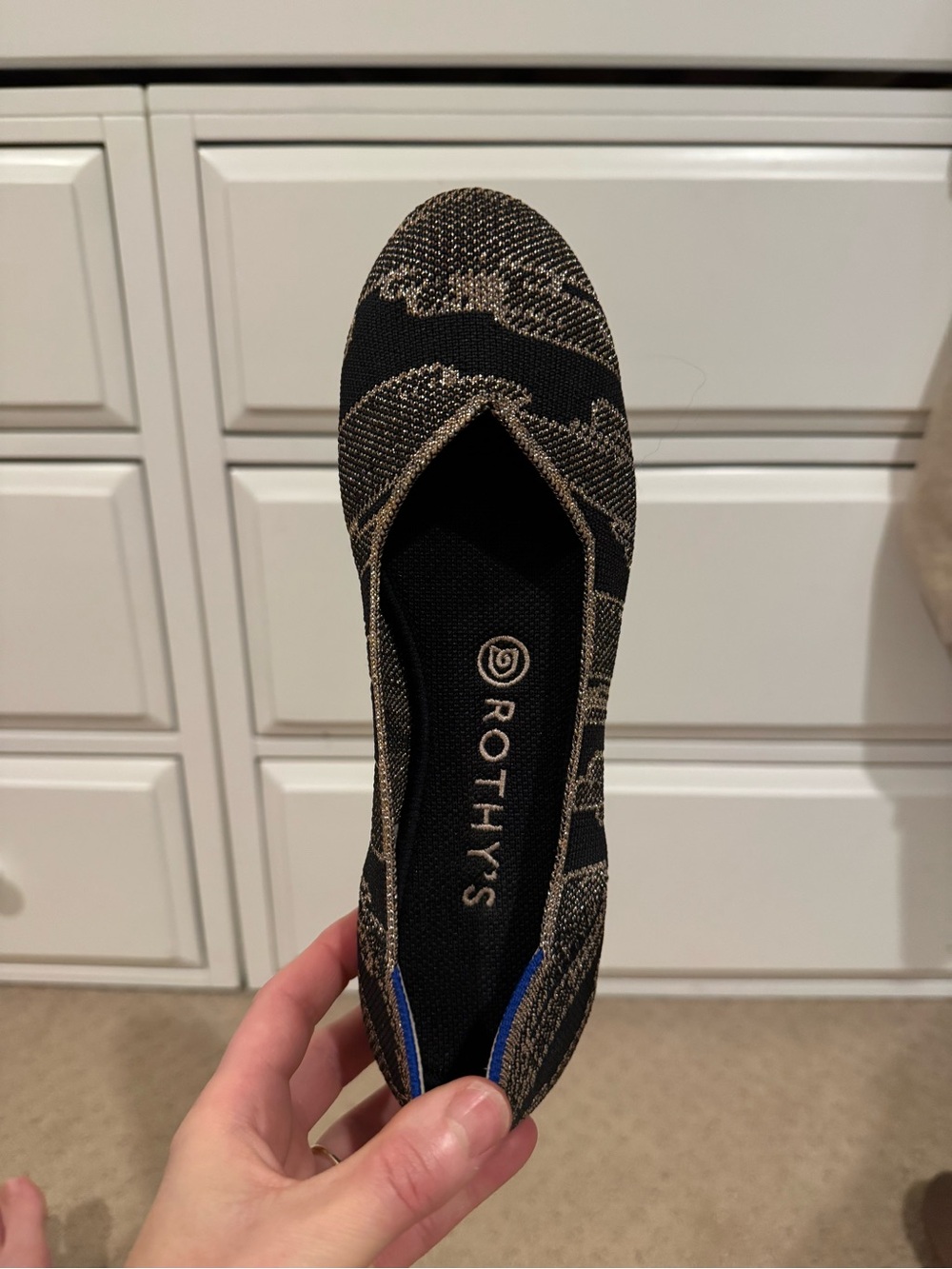 Rothy's Black Flats with Metallic Gold Knit Detail - Picture 4 of 8